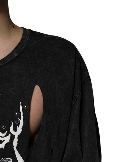 Dolce &amp; Gabbana – Schwarzes Baumwoll-T-Shirt mit Rundhalsausschnitt und grafischem Print
