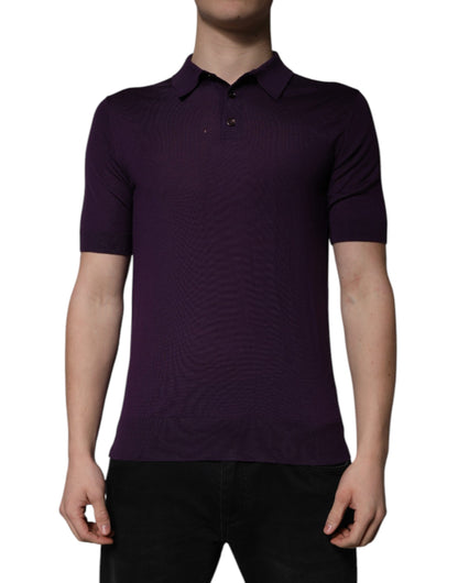Dolce &amp; Gabbana – Violettes Poloshirt mit Kragen aus Kaschmir