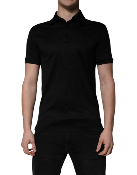 Dolce &amp; Gabbana – Schwarzes Polo-T-Shirt aus Baumwolle mit Kragen