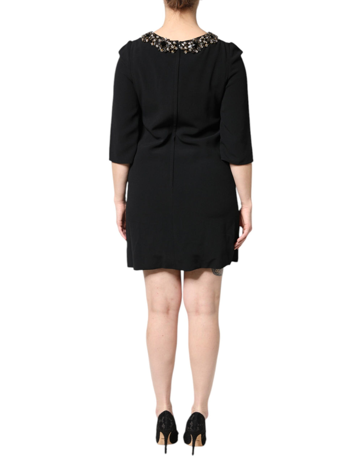 Dolce &amp; Gabbana – Schwarzes Minikleid mit Rundhalsausschnitt und Kristallverzierung