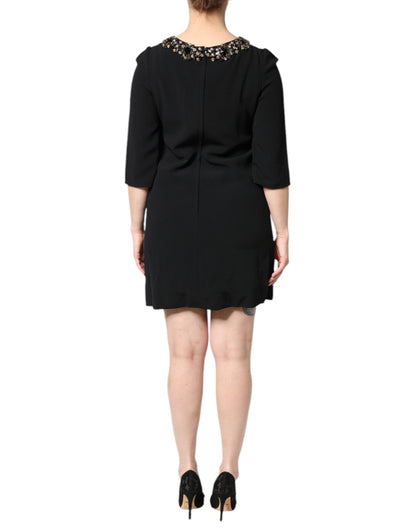 Dolce &amp; Gabbana – Schwarzes Minikleid mit Rundhalsausschnitt und Kristallverzierung