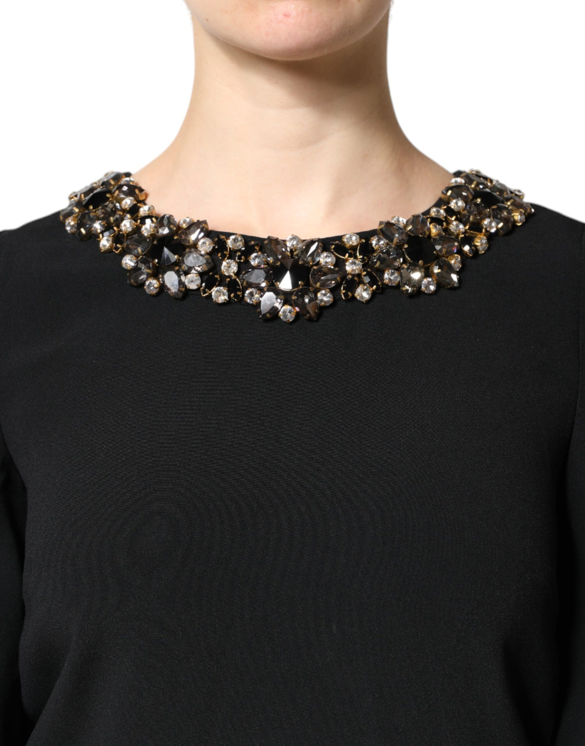 Dolce &amp; Gabbana – Schwarzes Minikleid mit Rundhalsausschnitt und Kristallverzierung