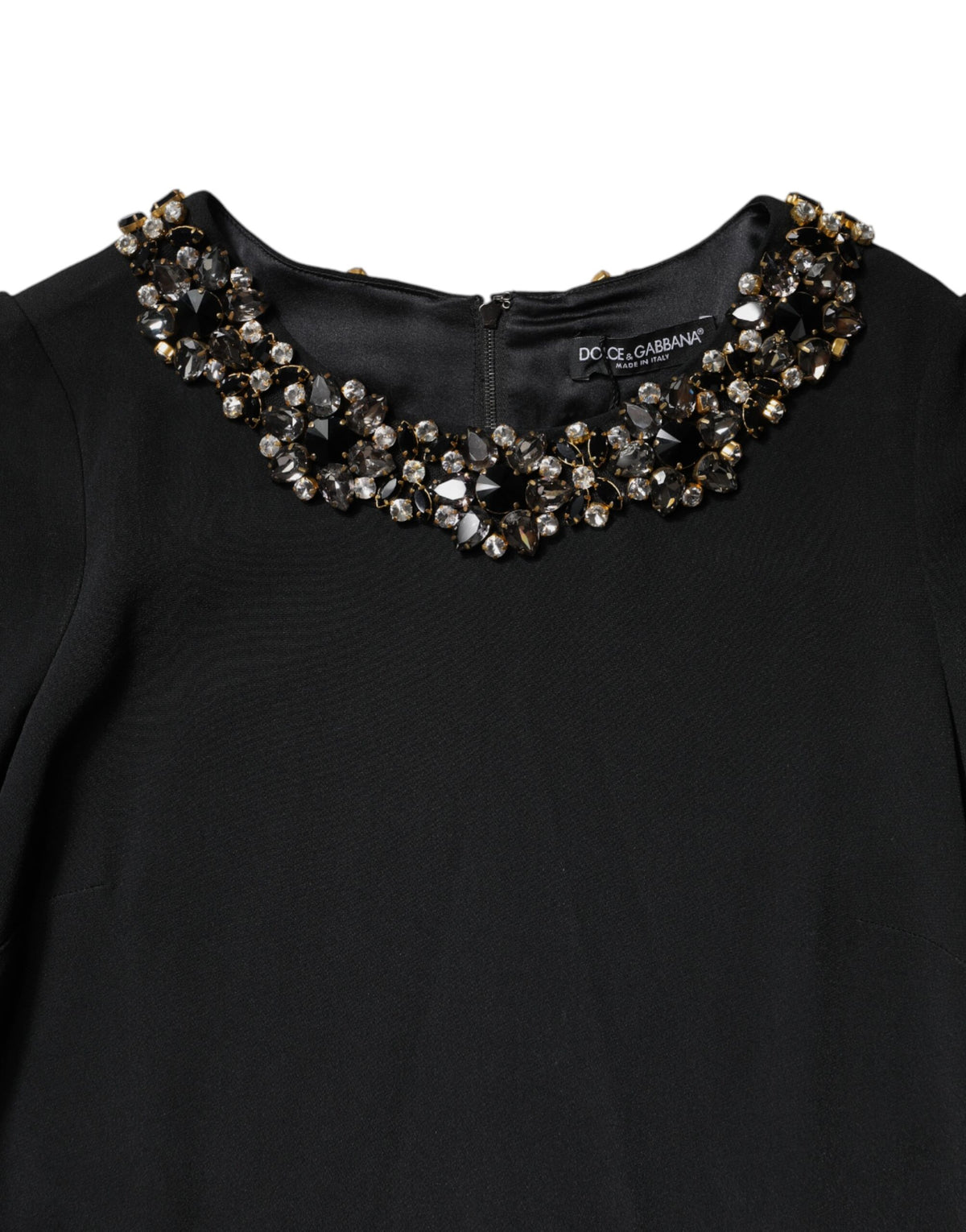 Dolce &amp; Gabbana – Schwarzes Minikleid mit Rundhalsausschnitt und Kristallverzierung