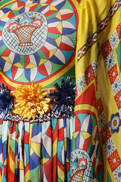 Dolce &amp; Gabbana – Mehrfarbiges Kaftan-Twillkleid mit Carretto-Print