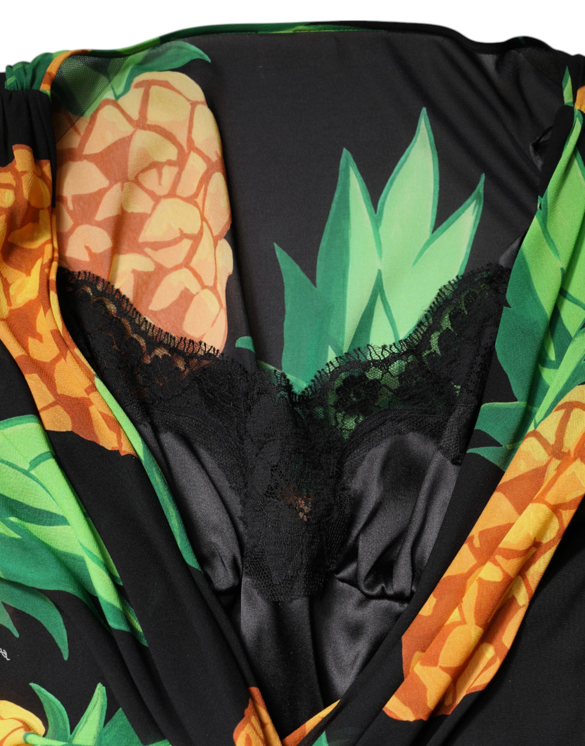 Dolce &amp; Gabbana Schwarzes Wickelkleid aus Seide mit Ananas-Drapierung