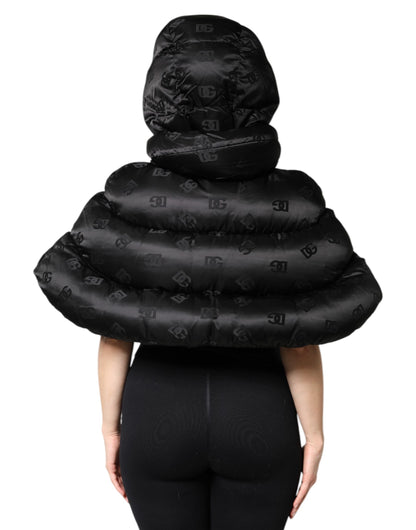 Dolce &amp; Gabbana – Kurze, wattierte Pufferjacke mit Kapuze und durchgehendem Reißverschluss in Schwarz