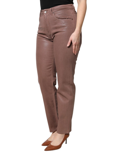 بنطلون جينز دولتشي آند غابانا بني من القطن عالي الخصر وضيق من الأمام