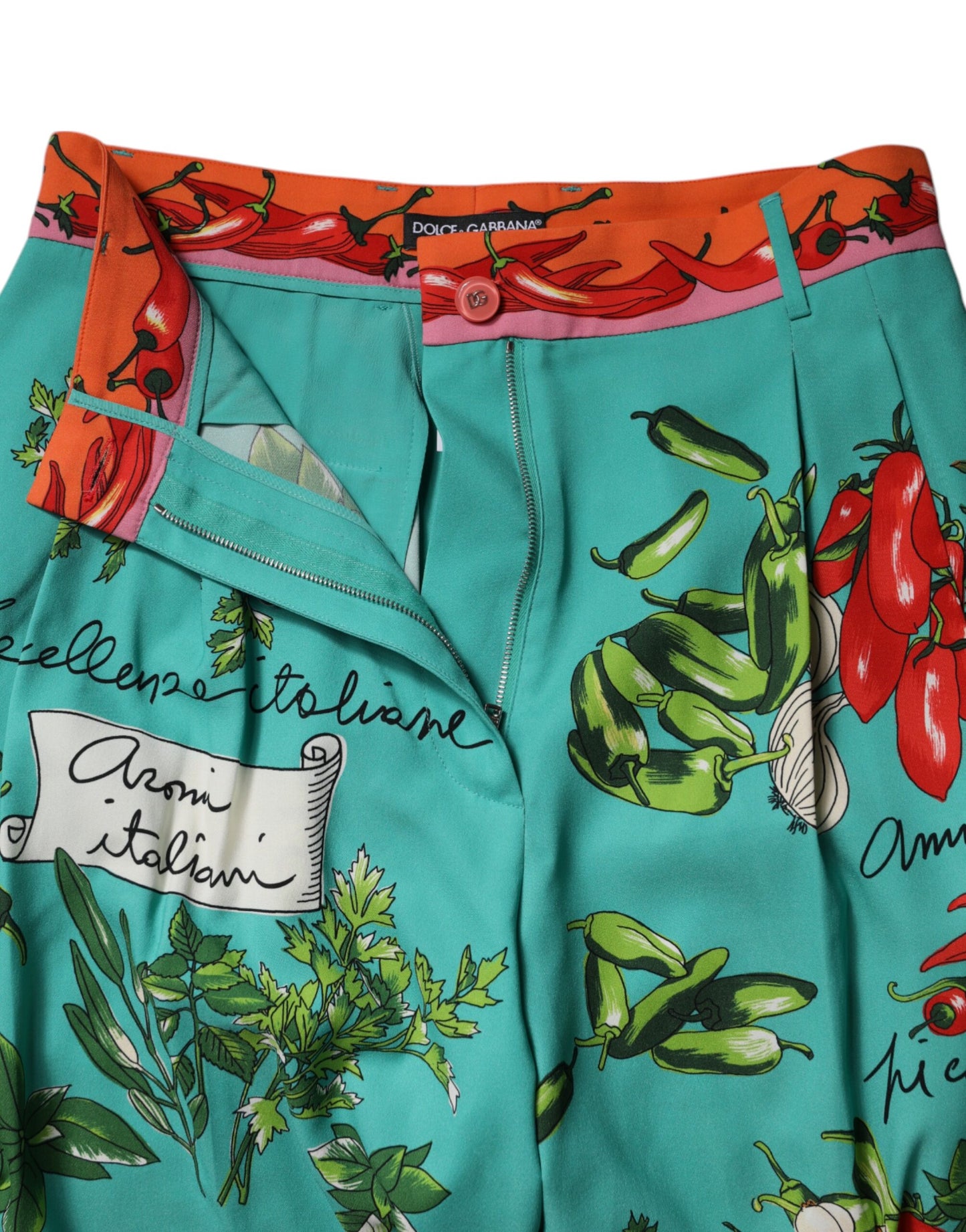 Dolce &amp; Gabbana Grüne, gerade Hose aus bedruckter Seide