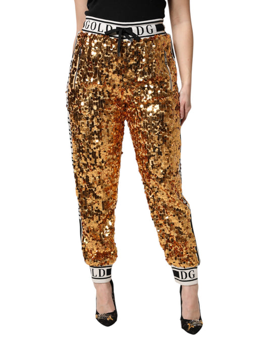 Dolce &amp; Gabbana – Jogginghose mit Pailletten und DG-Logo in Metallic-Gold