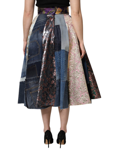 Dolce &amp; Gabbana – Mehrfarbiger Patchwork-Midirock mit hoher Taille