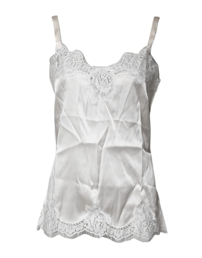 Dolce & Gabbana Top White Satin Lace Tank Lingerie Underwear