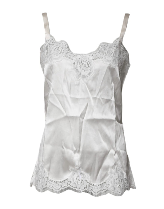 Dolce & Gabbana Top White Satin Lace Tank Lingerie Underwear