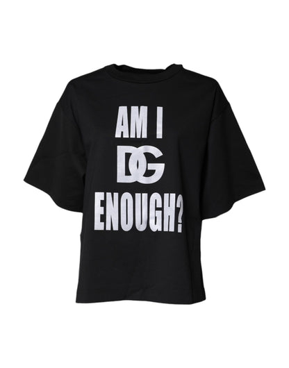 Dolce & Gabbana Black Printed Cotton Crew Neck Tee T-shirt