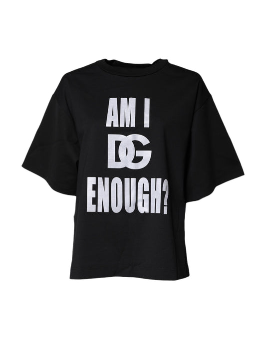 Dolce &amp; Gabbana – Schwarzes T-Shirt aus bedruckter Baumwolle mit Rundhalsausschnitt