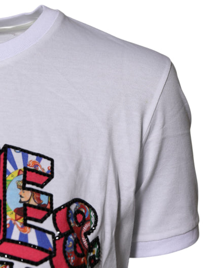 Dolce &amp; Gabbana – Weißes T-Shirt mit Rundhalsausschnitt und Logo-Print aus Baumwolle