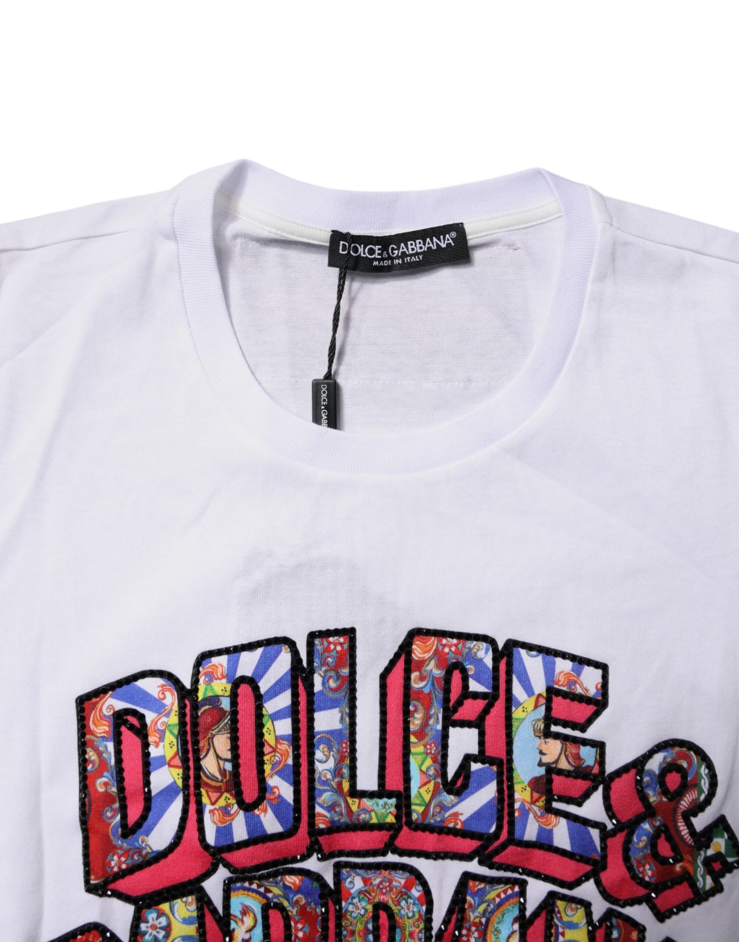 Dolce &amp; Gabbana – Weißes T-Shirt mit Rundhalsausschnitt und Logo-Print aus Baumwolle