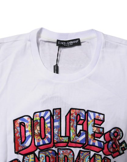Dolce &amp; Gabbana – Weißes T-Shirt mit Rundhalsausschnitt und Logo-Print aus Baumwolle