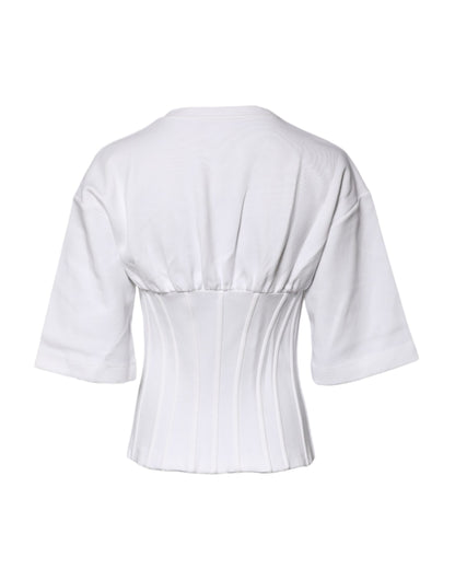 Dolce &amp; Gabbana – Blusenoberteil aus weißer Baumwollmischung mit 3/4-Ärmeln