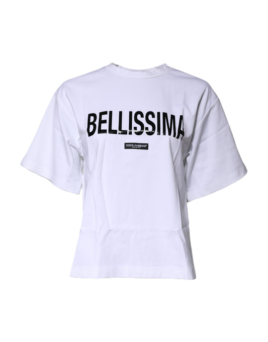 Dolce &amp; Gabbana Weißes Bellissima-T-Shirt aus Baumwolle mit Rundhalsausschnitt