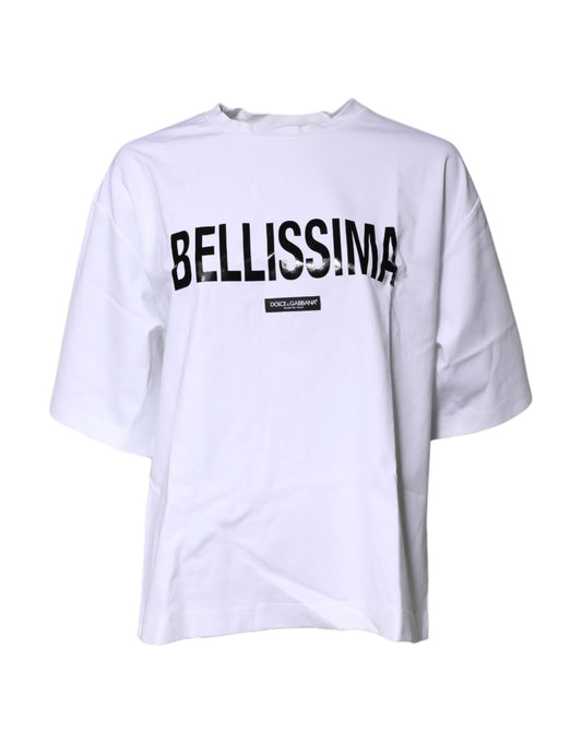 Dolce &amp; Gabbana Weißes Bellissima-T-Shirt aus Baumwolle mit Rundhalsausschnitt