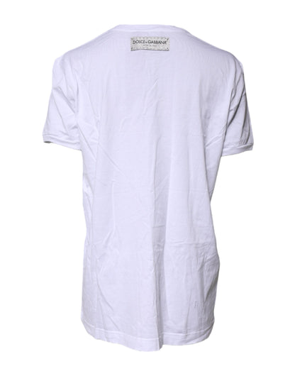 Dolce &amp; Gabbana – Weißes, bedrucktes T-Shirt mit Rundhalsausschnitt aus Baumwolle