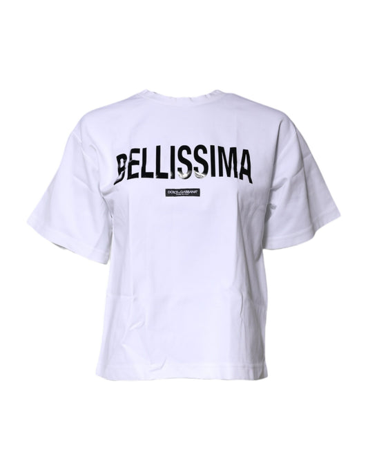 Dolce &amp; Gabbana Weißes Bellissima-T-Shirt aus Baumwolle mit Rundhalsausschnitt