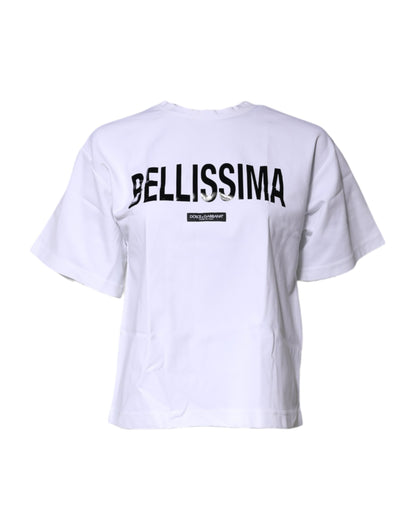 Dolce &amp; Gabbana Weißes Bellissima-T-Shirt aus Baumwolle mit Rundhalsausschnitt
