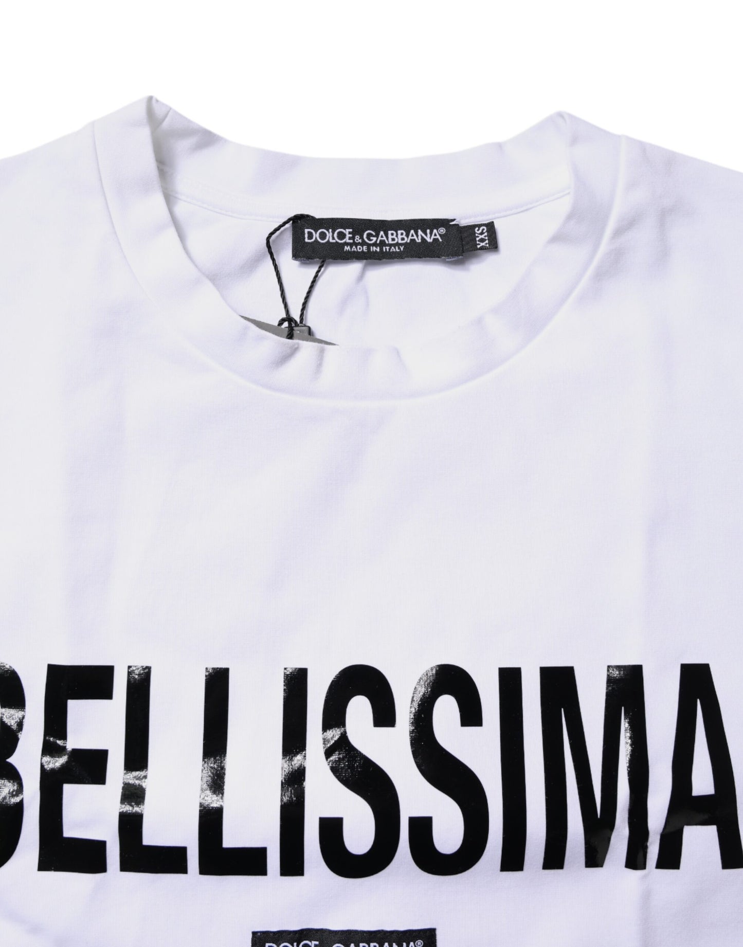 Dolce &amp; Gabbana Weißes Bellissima-T-Shirt aus Baumwolle mit Rundhalsausschnitt