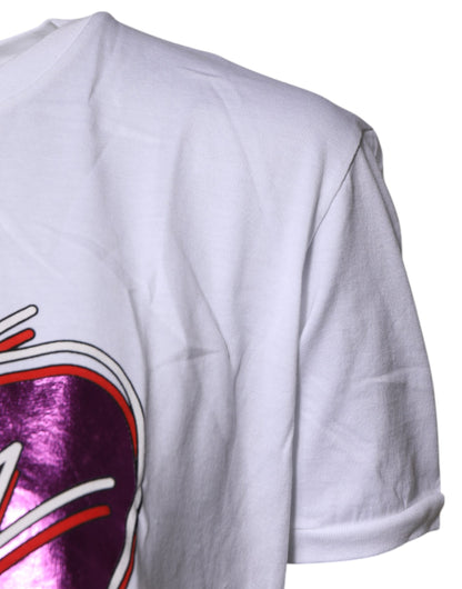 Dolce & Gabbana White Printed Cotton Round Neck Top T-shirt