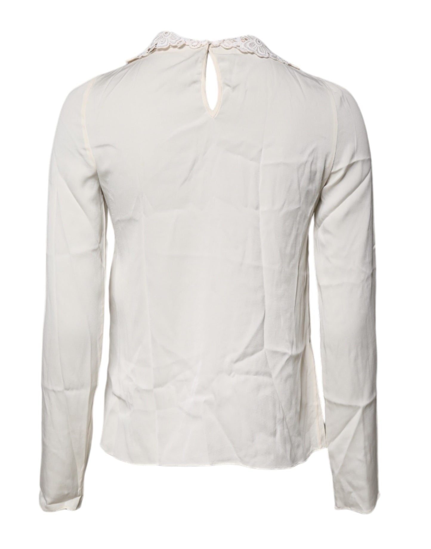 Dolce &amp; Gabbana – Cremefarbenes Blusenoberteil mit Blumenspitze und langen Ärmeln