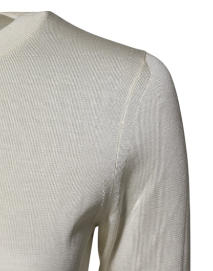 Dolce &amp; Gabbana Cremefarbenes, kurzärmliges Seidenblusen-Top mit Rundhalsausschnitt