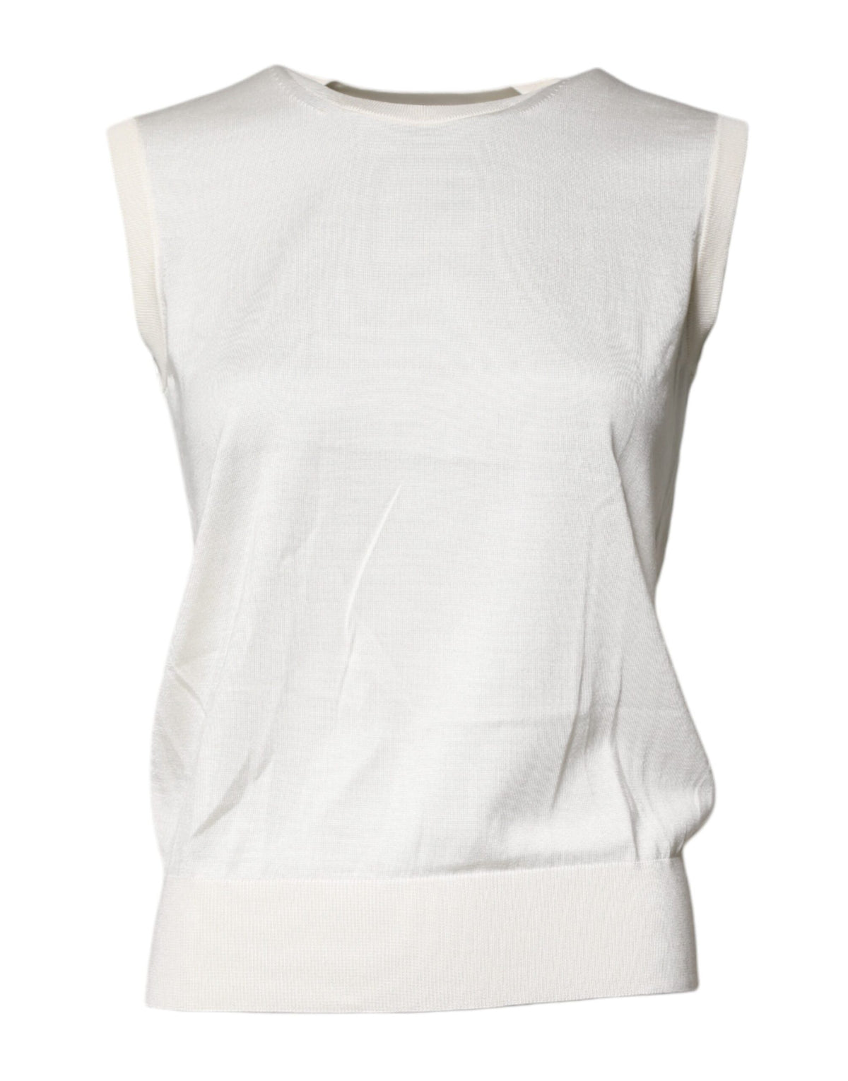 Dolce &amp; Gabbana Cremefarbenes ärmelloses Tanktop aus Seide mit Rundhalsausschnitt