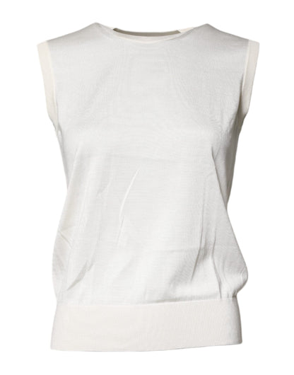 Dolce &amp; Gabbana Cremefarbenes ärmelloses Tanktop aus Seide mit Rundhalsausschnitt