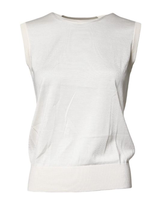 Dolce &amp; Gabbana Cremefarbenes ärmelloses Tanktop aus Seide mit Rundhalsausschnitt