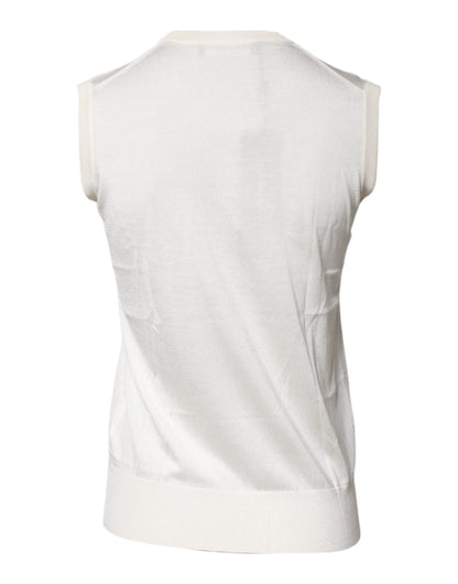 Dolce &amp; Gabbana Cremefarbenes ärmelloses Tanktop aus Seide mit Rundhalsausschnitt