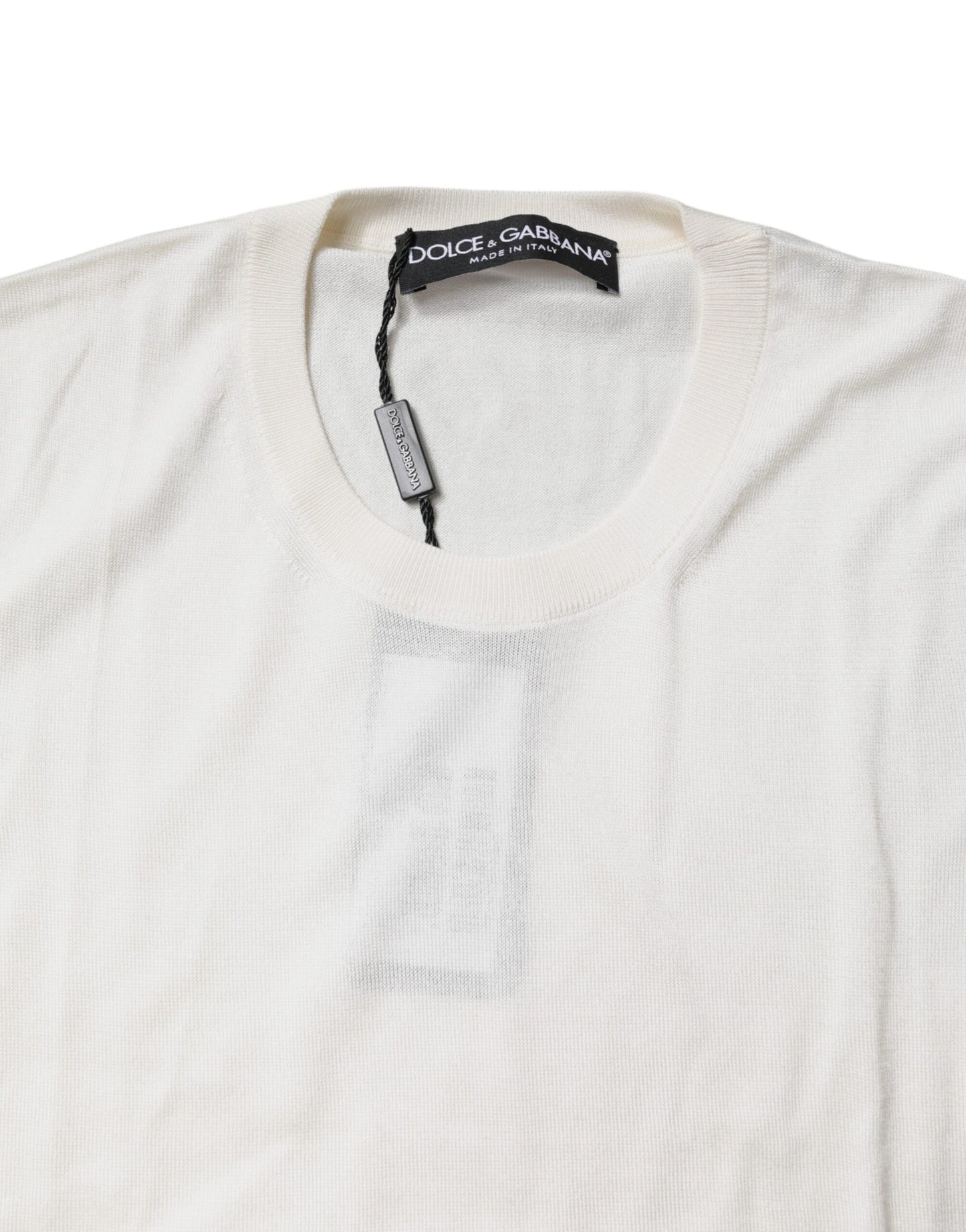 بلوزة دولتشي آند غابانا كريمية من الحرير بدون أكمام ورقبة دائرية