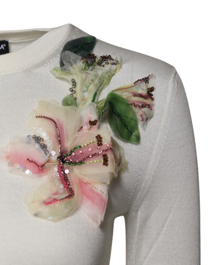 Dolce &amp; Gabbana – Cremefarbener Cardigan aus Seide mit Blumenverzierung