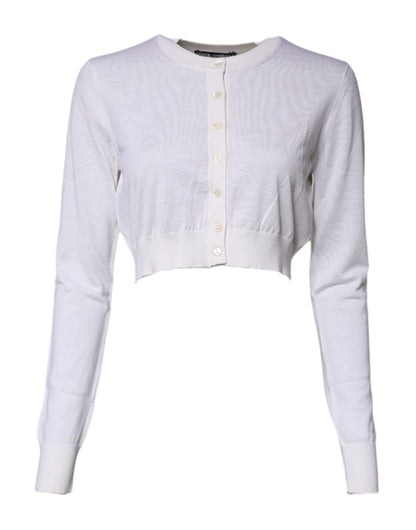 Dolce & Gabbana Cream Cashmere Knit Cropped Cardigan Sweater
