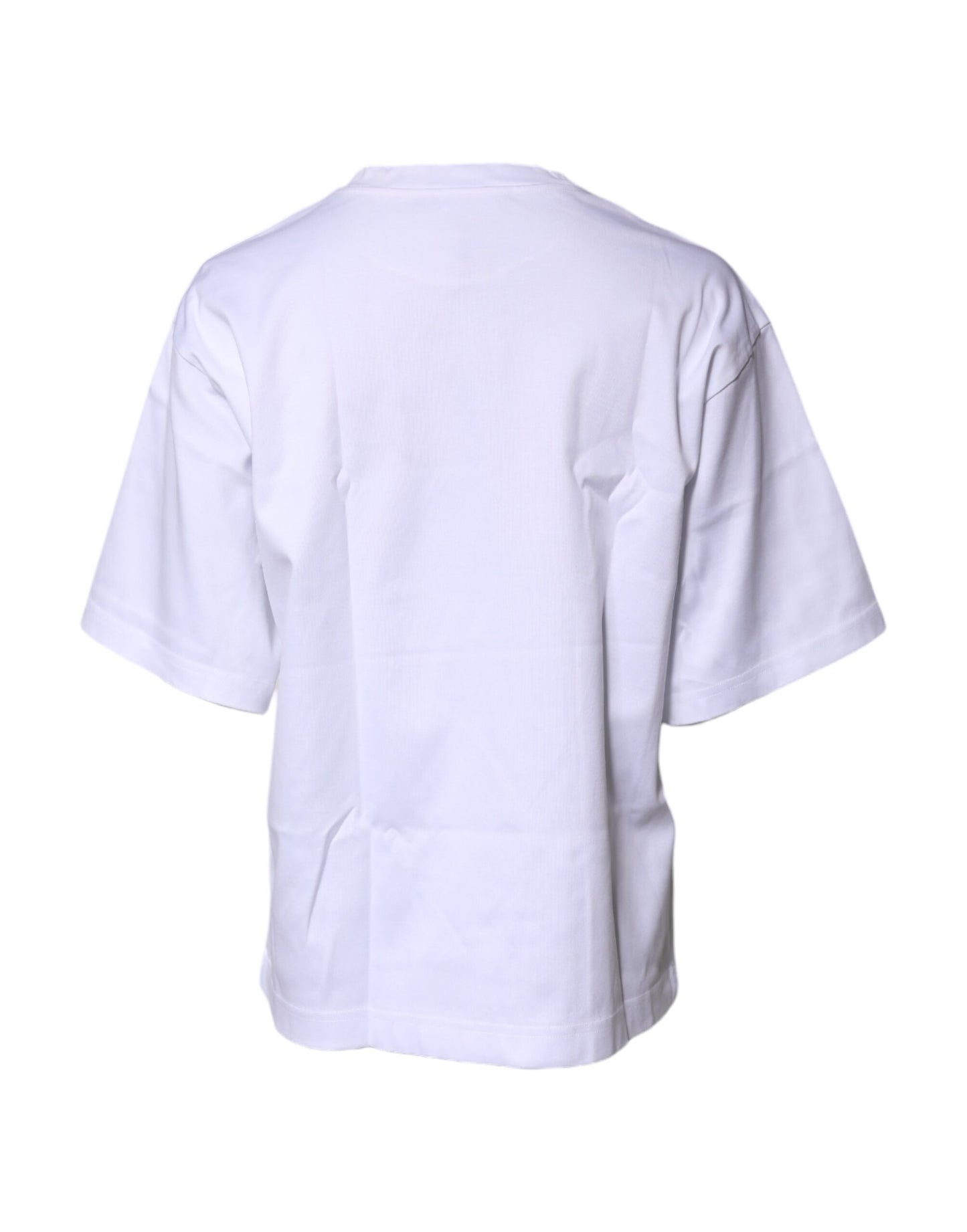 Dolce & Gabbana White Printed Cotton Round Neck Top T-shirt