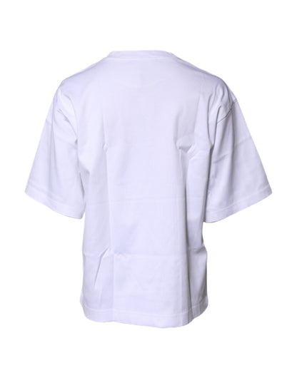 Dolce & Gabbana White Printed Cotton Round Neck Top T-shirt