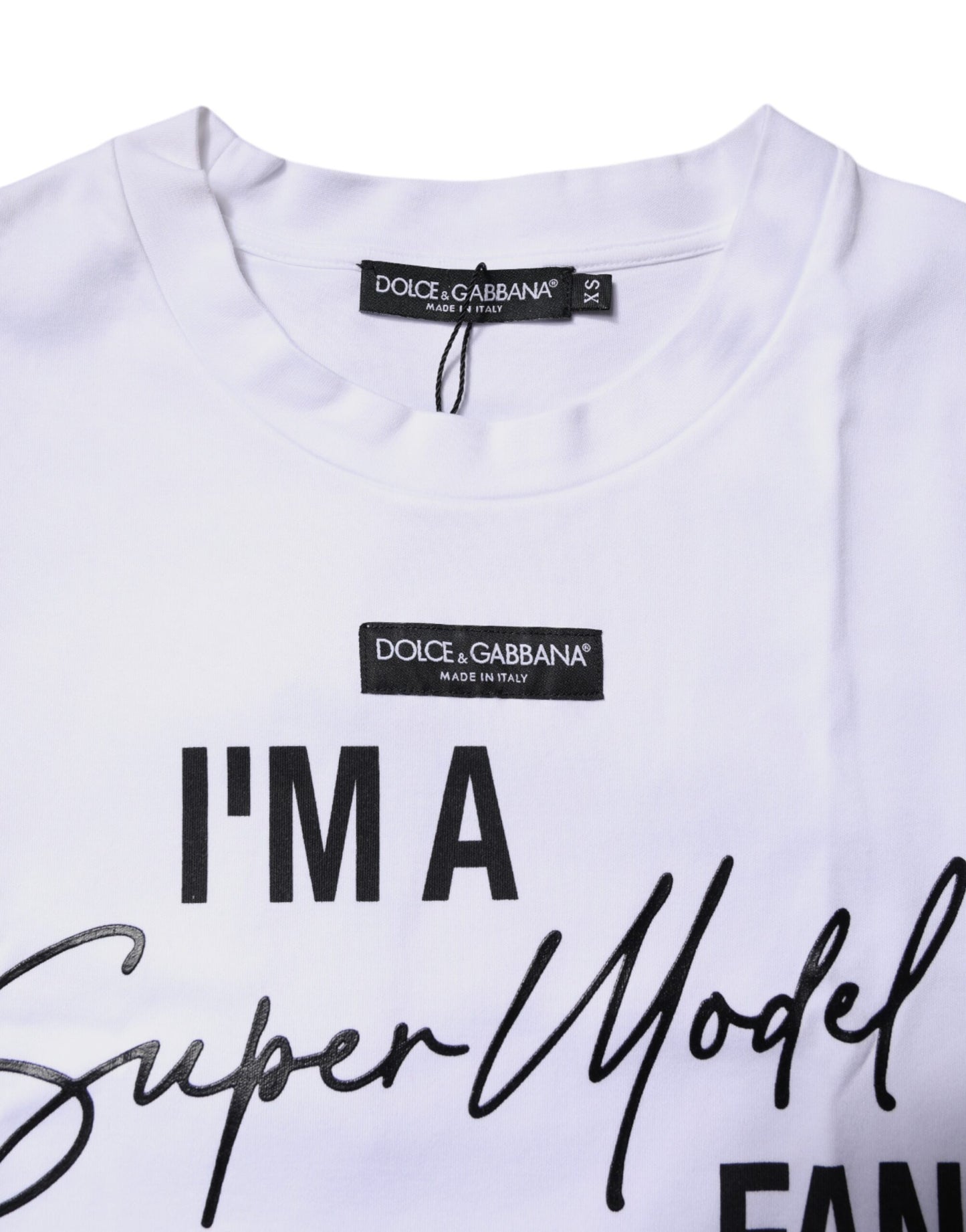 Dolce & Gabbana White Printed Cotton Round Neck Top T-shirt