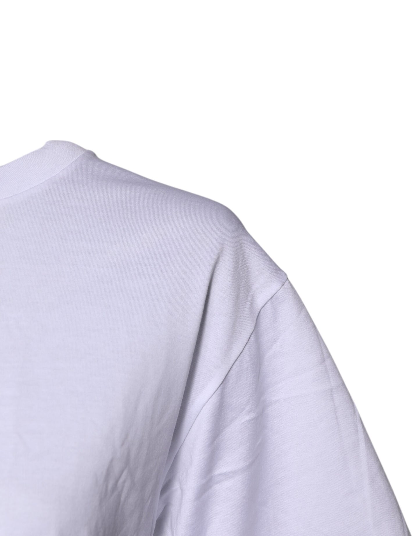 Dolce & Gabbana White Printed Round Neck Top Cotton T-shirt