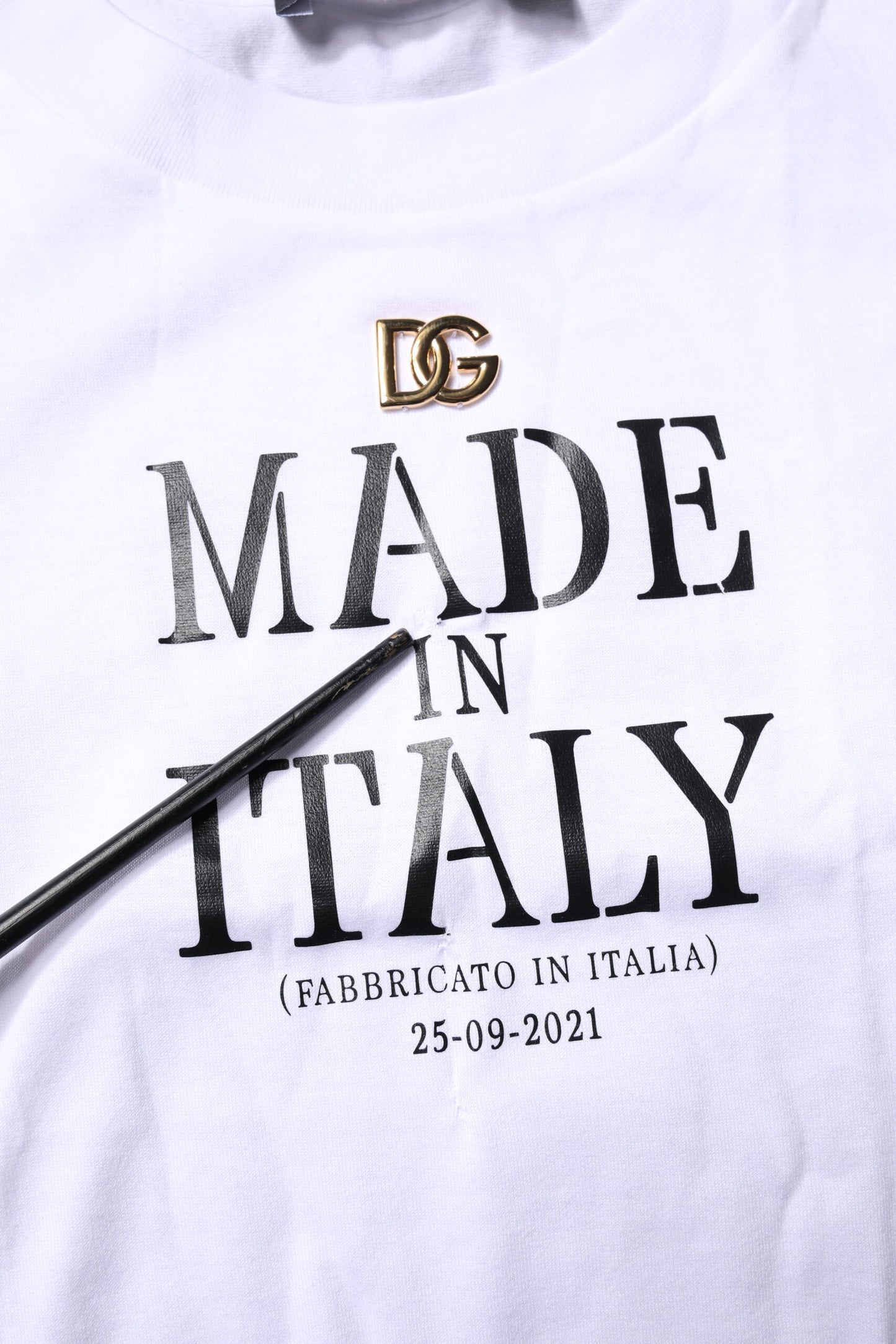 Dolce & Gabbana White Printed Round Neck Top Cotton T-shirt