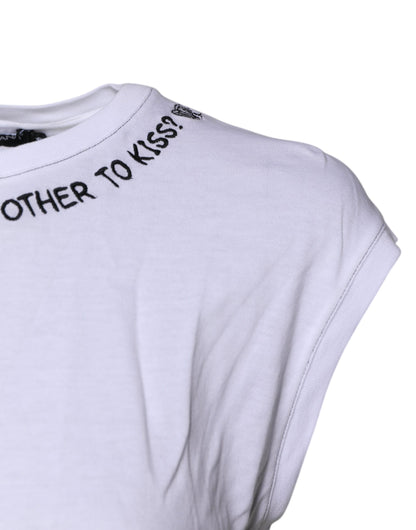 Dolce &amp; Gabbana – Ärmelloses Tank-T-Shirt aus weißer Baumwolle mit Aufdruck