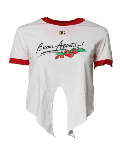 Dolce & Gabbana White Printed Round Neck Cropped Top T-shirt