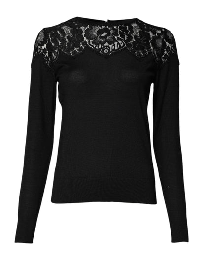 Dolce & Gabbana Black Floral Lace Long Sleeves Blouse Top