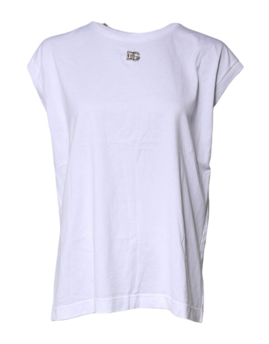 Dolce &amp; Gabbana Weißes ärmelloses Tanktop aus Baumwolle mit Rundhalsausschnitt
