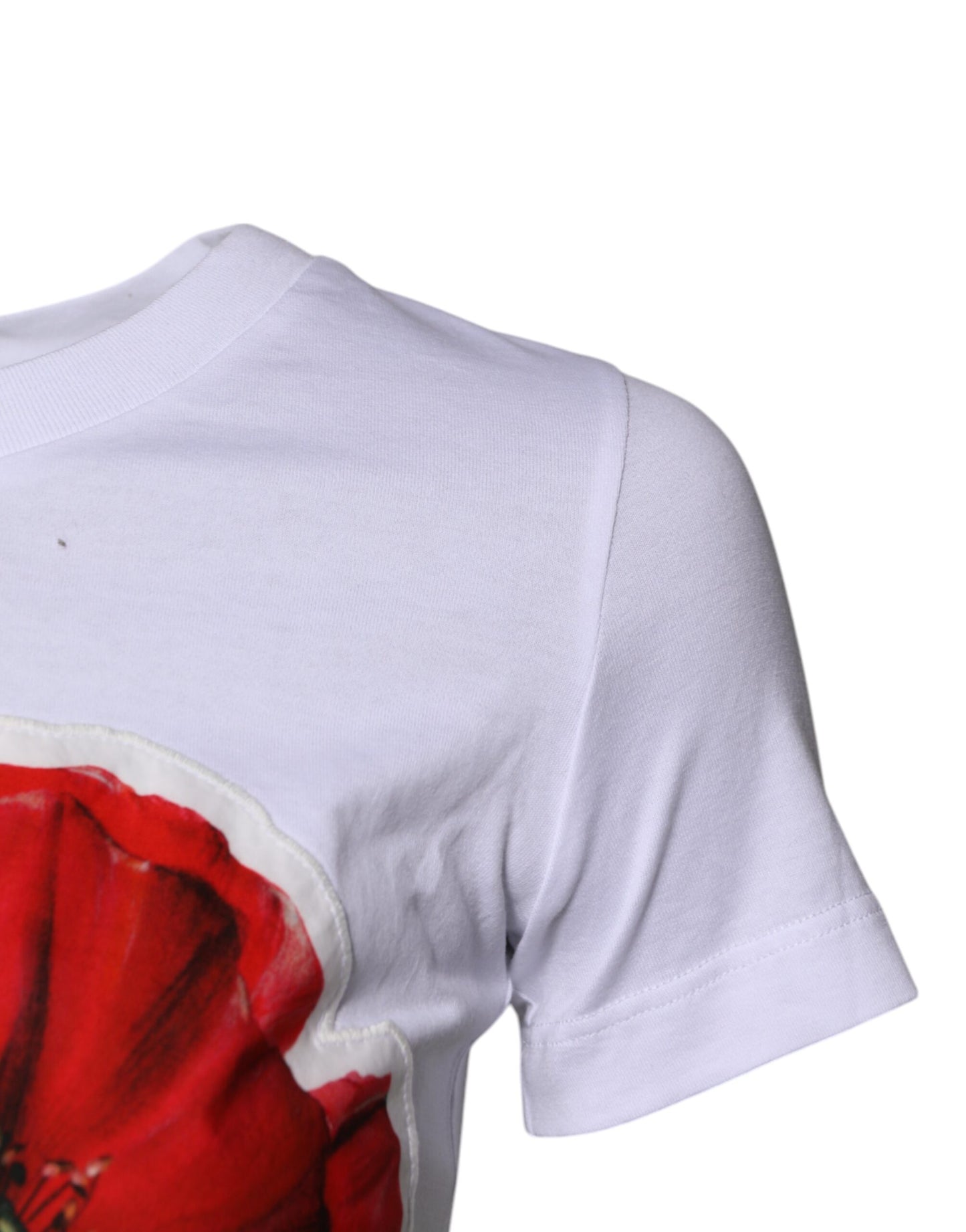 تي شيرت دولتشي آند غابانا أبيض بطبعة زهور من القطن بياقة دائرية