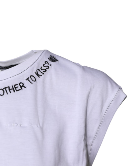 Dolce &amp; Gabbana – Ärmelloses Tank-T-Shirt aus weißer Baumwolle mit Aufdruck
