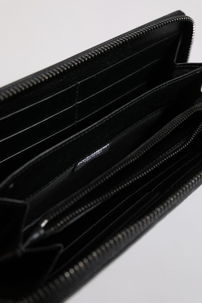 Dolce &amp; Gabbana – Kontinentale Geldbörse mit Rundum-Reißverschluss und Logo-Schild aus schwarzem Leder